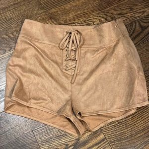 Lace up khaki suede shorts
